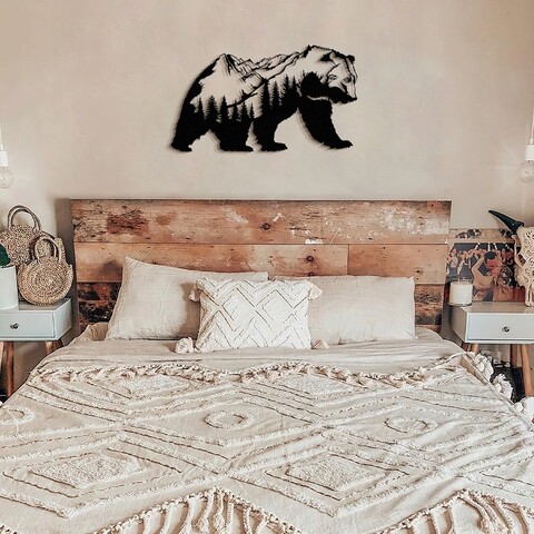 Decoratiune de perete, landscape bear metal wall art, otel, dimensiune: 71 x 41 cm, negru