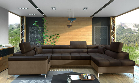 Coltar extensibil dreapta 6 locuri ELTAP, Th-14, Thiago, 342x208x88 cm, lemn/poliester, maro inchis/maro deschis