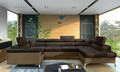 Coltar extensibil dreapta 6 locuri ELTAP, Th-14, Thiago, 342x208x88 cm, lemn/poliester, maro inchis/maro deschis