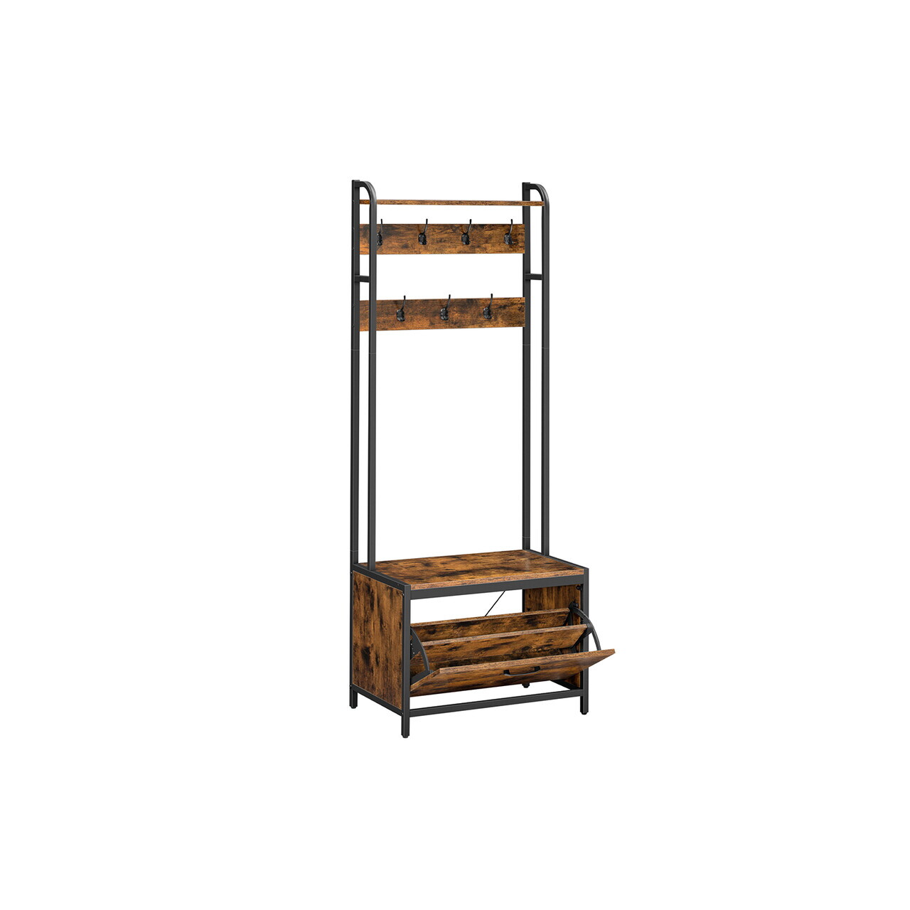Cuier cu bancheta si pantofar, Industrial Style, Vasagle, 65x40x170 cm, PAL/otel, maro rustic — imaginea 7