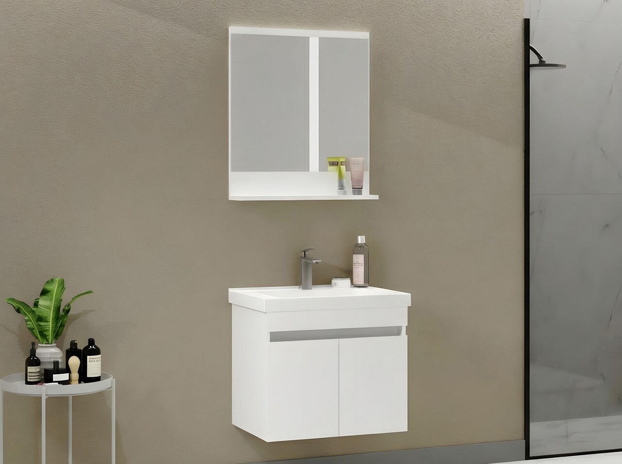Set mobilier de baie (2 piese), Hanah Home, Pace 65, Alb mat - view 2
