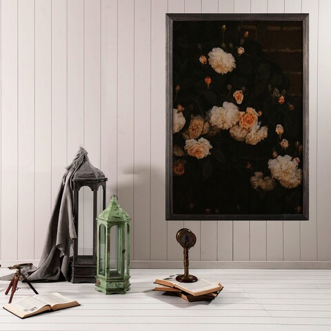 Tablou decorativ, White Flowers XL, Lemn, Lemn, Multicolor Bystag