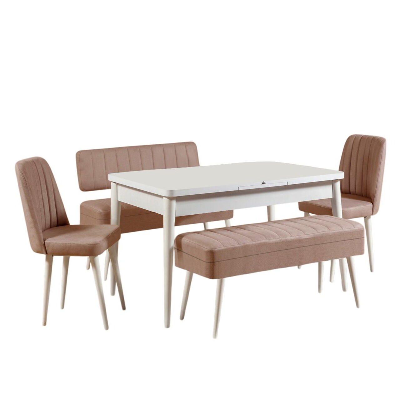 Set masa extensibila si scaune, Hanah Home, Vina 0900, Alb / Piatra - imagine 3