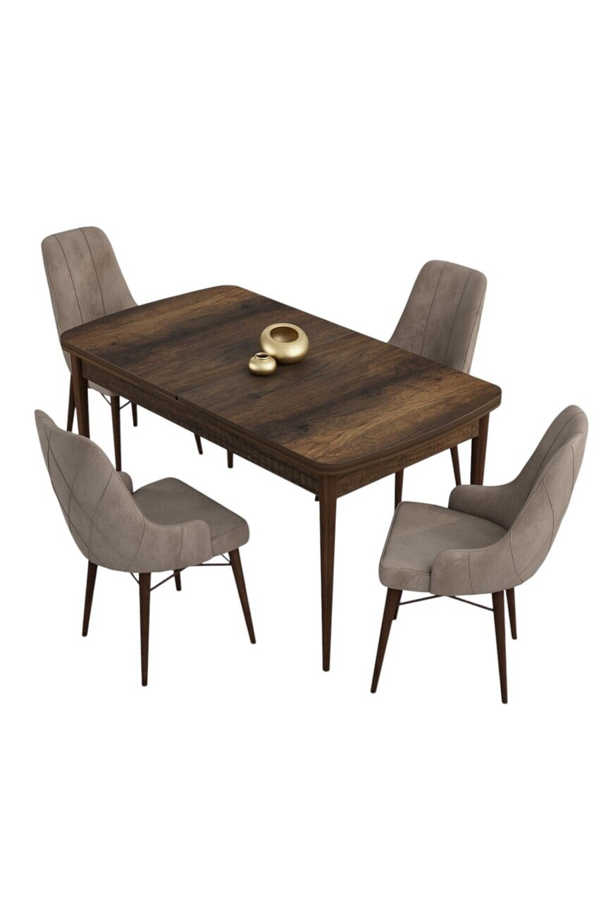 Set masa extensibila si scaune (5 piese), Hanah Home, Kar, Model baroc din lemn / Cappuccino — imaginea 2