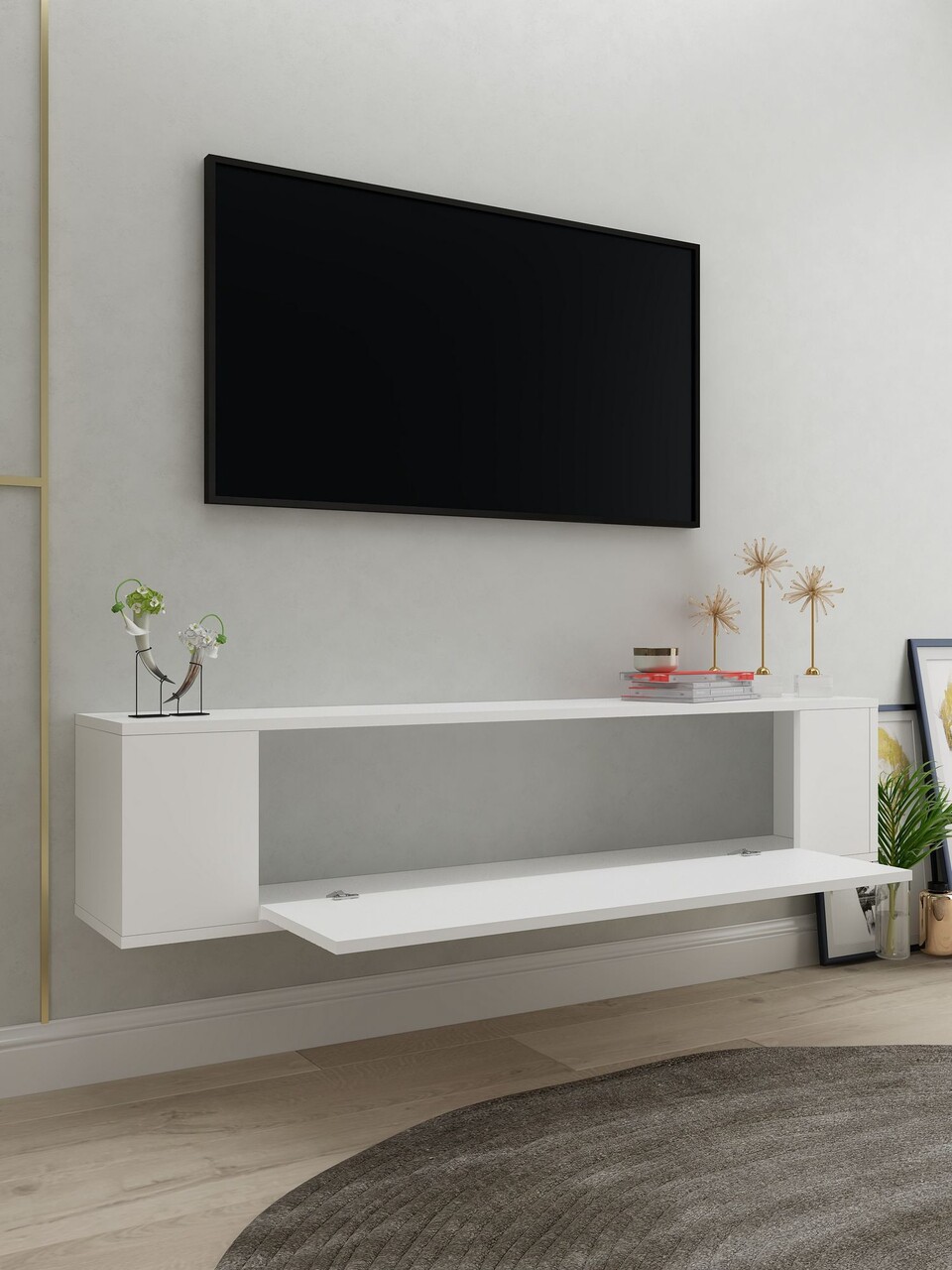 Comoda TV, Hanah Home, Restol 3, 120x33.2x26.4 cm, PAL , Alb - view 3