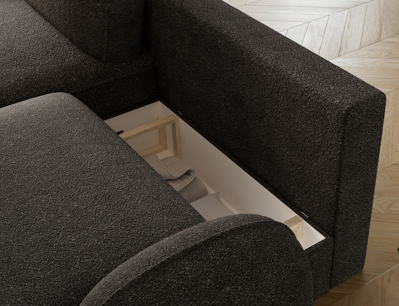 Coltar extensibil stanga 3 locuri ELTAP, Tesalia, 240x150x93 cm, lemn/tesatura boucle, gri inchis — imaginea 7