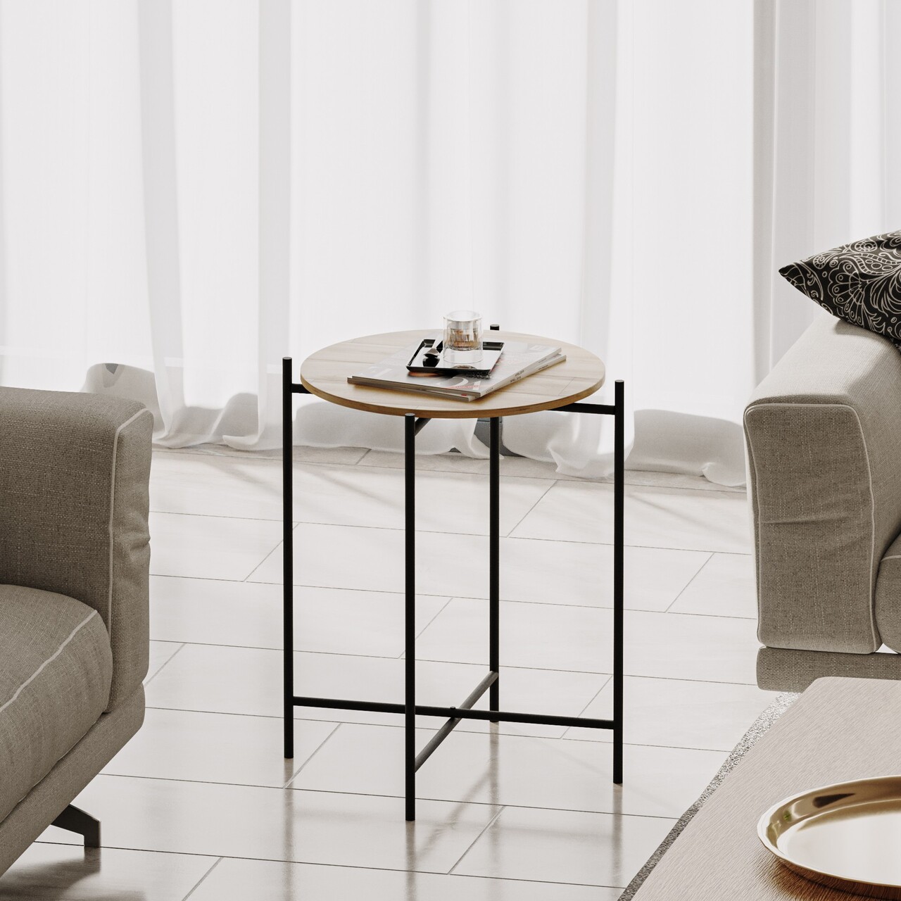 Masuta de cafea, Cerritos, Shb-004, 46x56x46 cm, Lemn, Negru / Natural - 1 | YEO