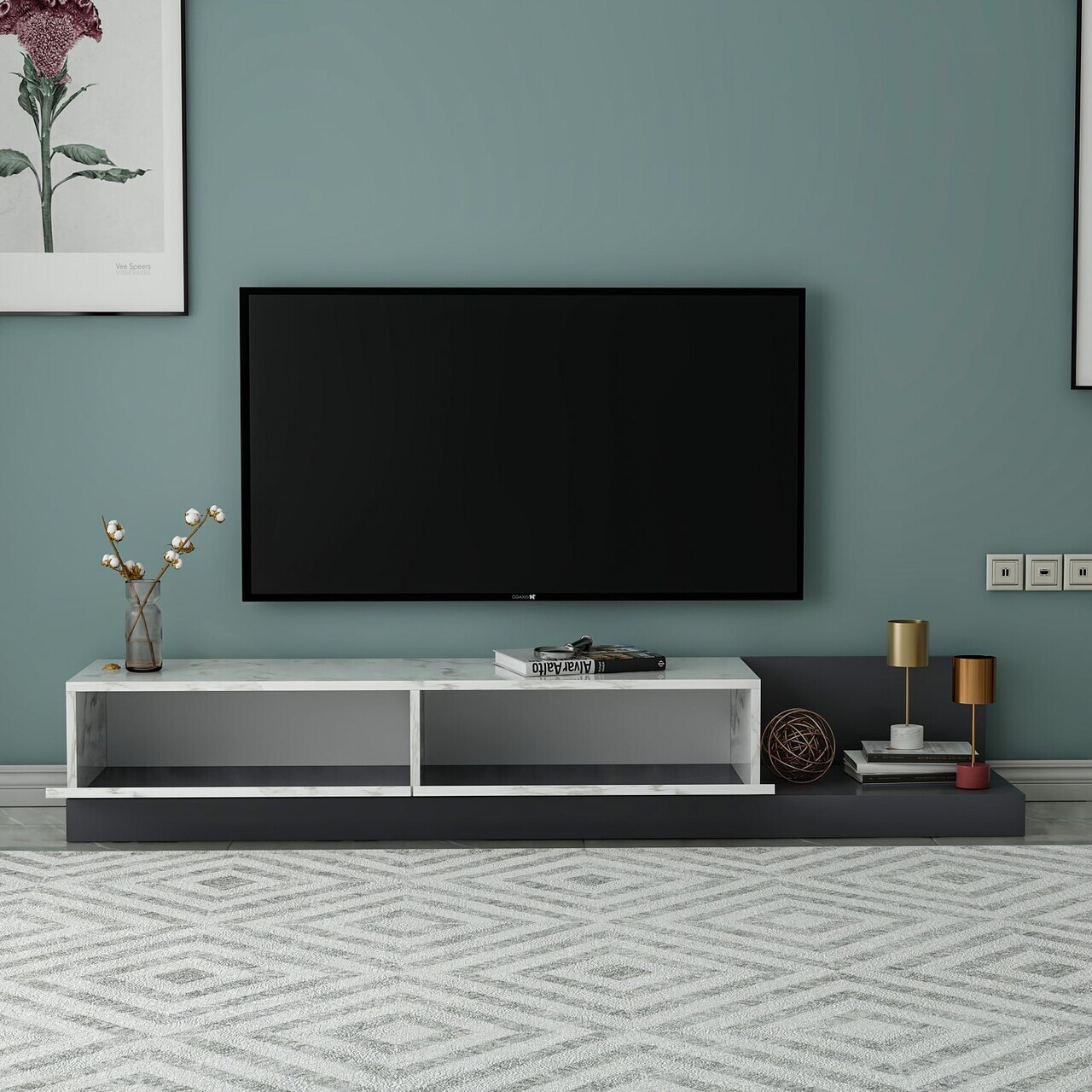 Comoda TV, Hanah Home, Major, 180x30x37 cm, PAL, Marmură Marmo / Antracit — imaginea 4