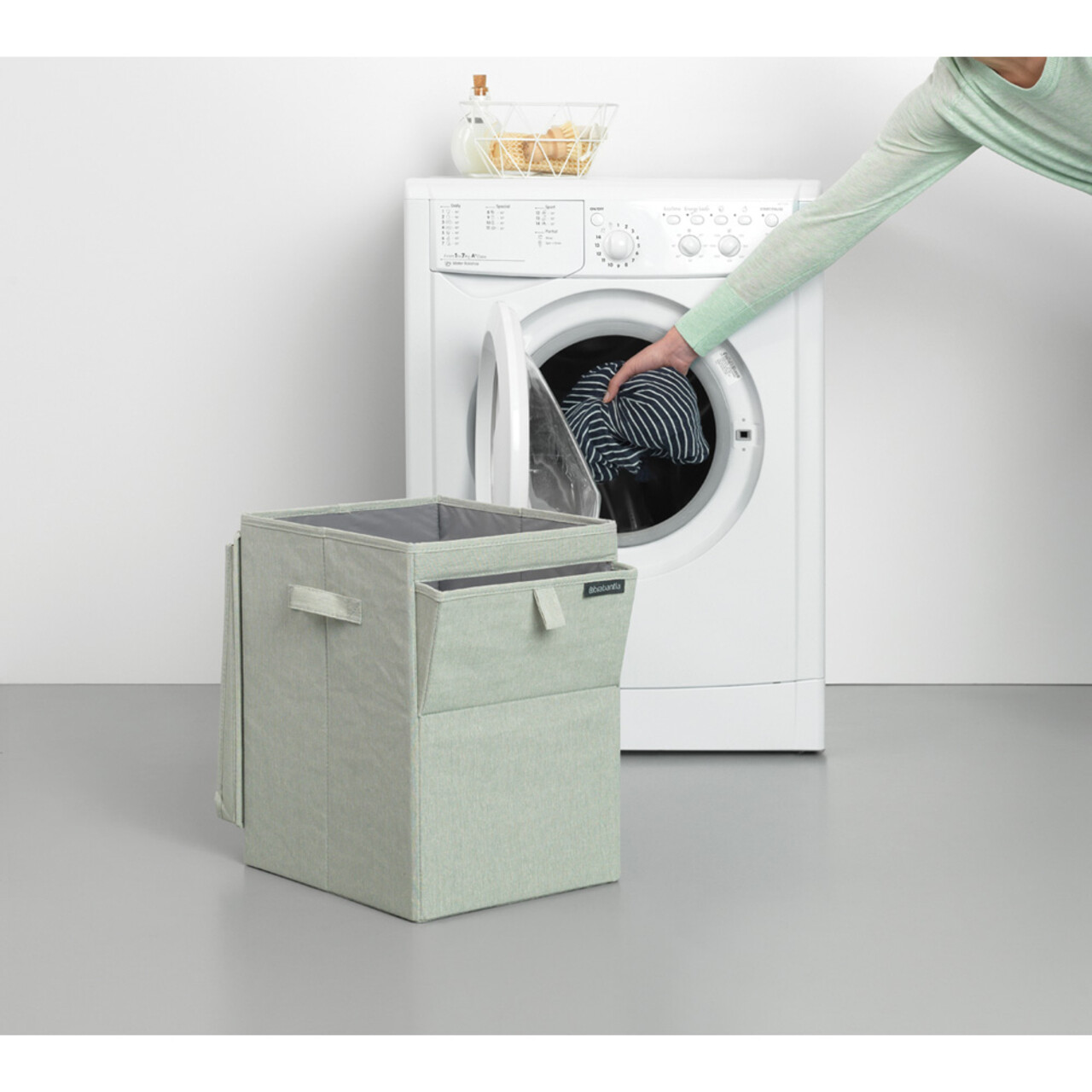Cos de rufe stivuibil, Brabantia, Linn, 35 L, 37x32x44.5 cm, textil, verde