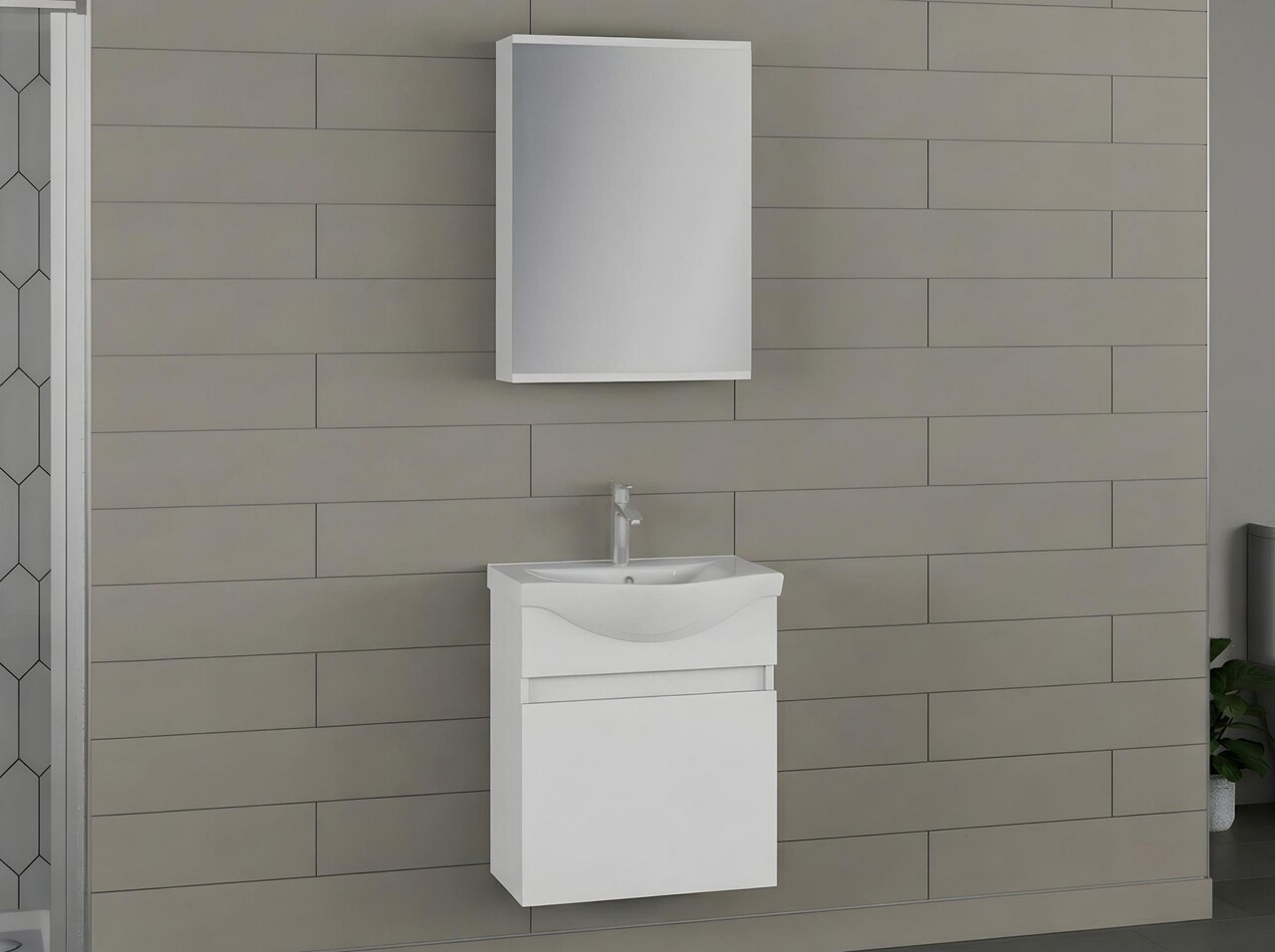 Set mobilier de baie (2 piese), Hanah Home, Sole 55, Alb mat - view 3