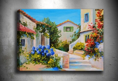 Tablou decorativ 3D Mediterranean Village, Tablo center, 50x70 cm, canvas, multicolor