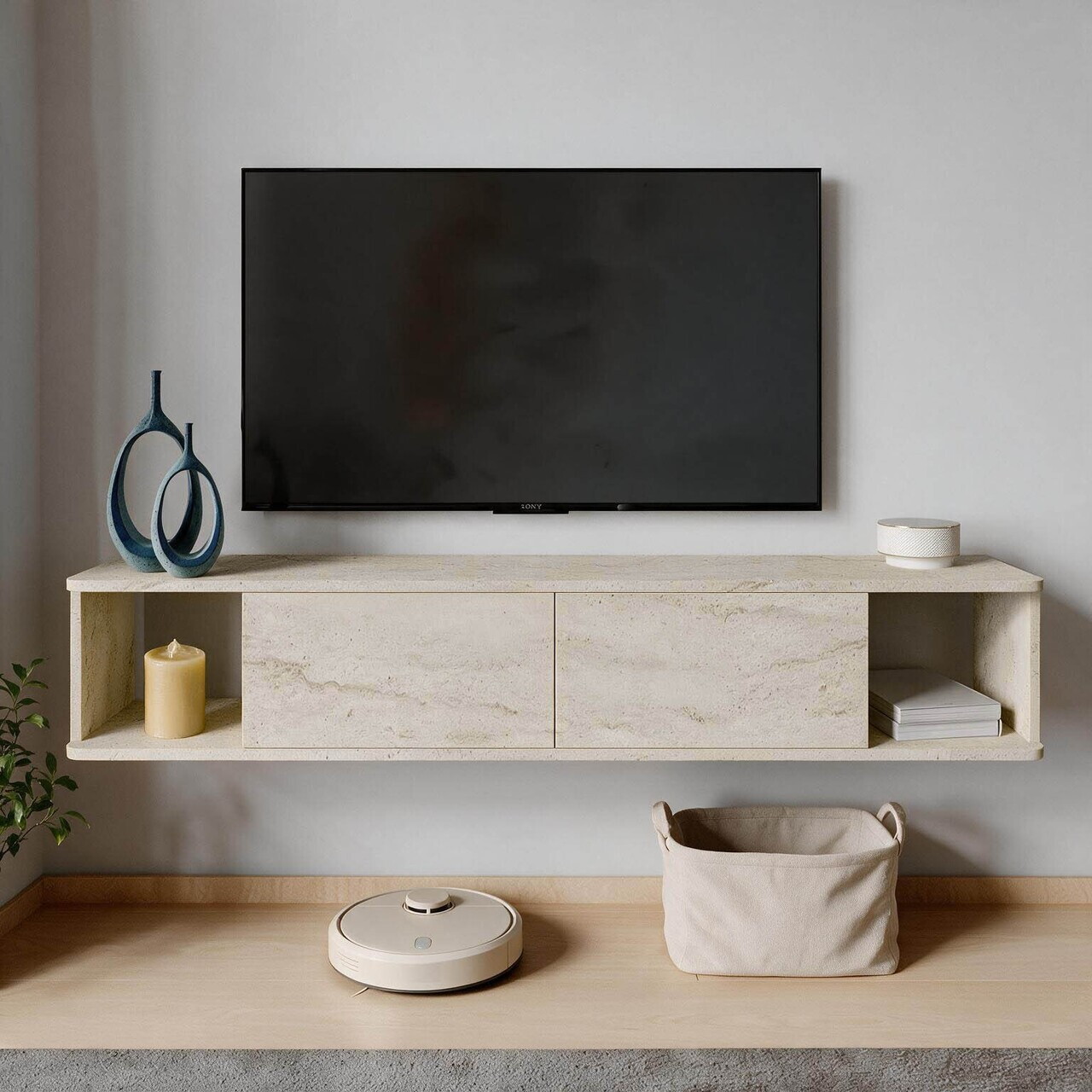 Comoda TV, Hanah Home, Twist, 160x29x29 cm, Travertin — imaginea 2