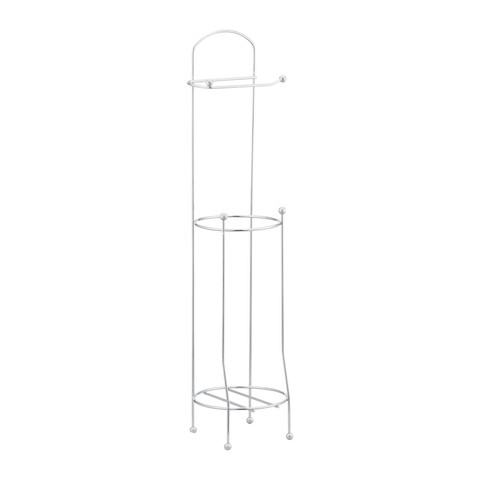 Suport vertical cu raft pentru hartie igienica Basic, Jotta, 15.7x15.7x65.7 cm, otel, argintiu