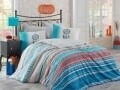 Lenjerie de pat dubla, 4 piese, 100% bumbac ranforce, Hobby, Eva Turquoise, multicolora