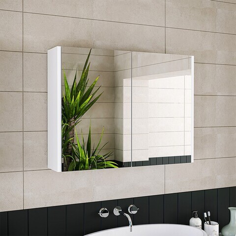 Dulap de baie cu oglindă, Hanah Home, 1718, 80x60x16 cm, MDF-LAM, Alb mat