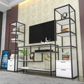 Comoda TV, Retricy, Robbins, 198x39x160 cm, PAL, Alb/Negru