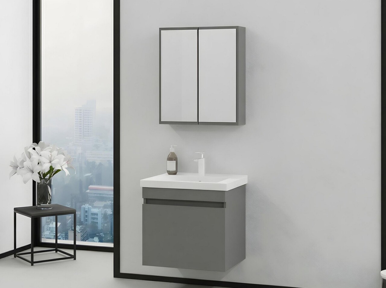 Set mobilier de baie (2 piese), Hanah Home, Bellezza 65, Gri Mat - view 3