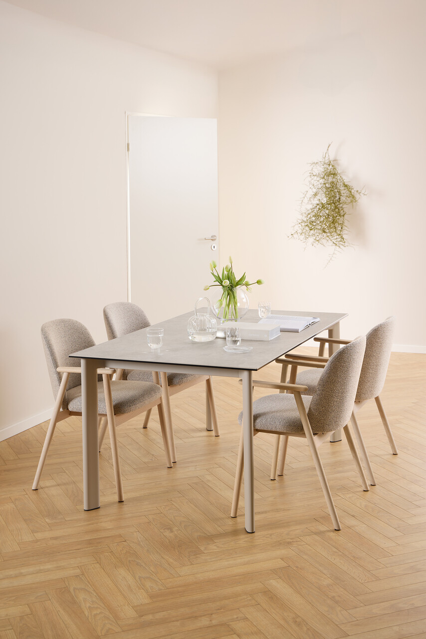 Scaun Leo, Actona, 55.5x57x80.5 cm, tesatura Boucle/lemn de stejar, bej - view 4