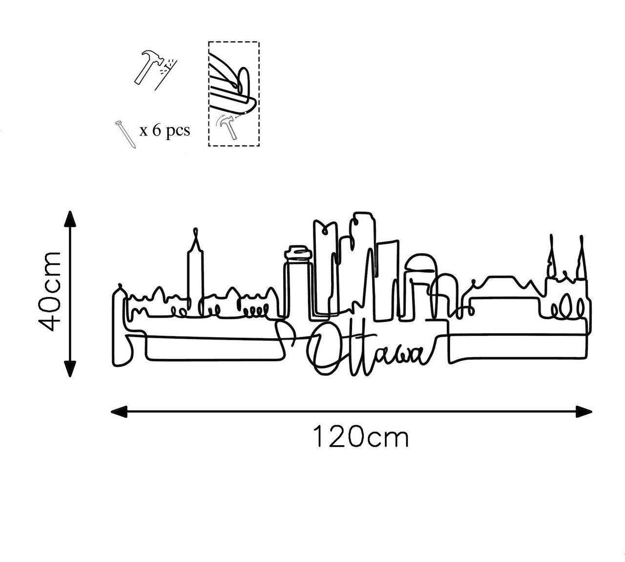 Decoratiune de perete, Ottowa, Metal, Grosime: 2 mm, Negru