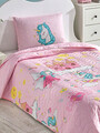 Set cuvertura Single 160x220 cm, 2 piese, Unicorn Dreams - Pink, Eponj Home, 65% bumbac/35% poliester