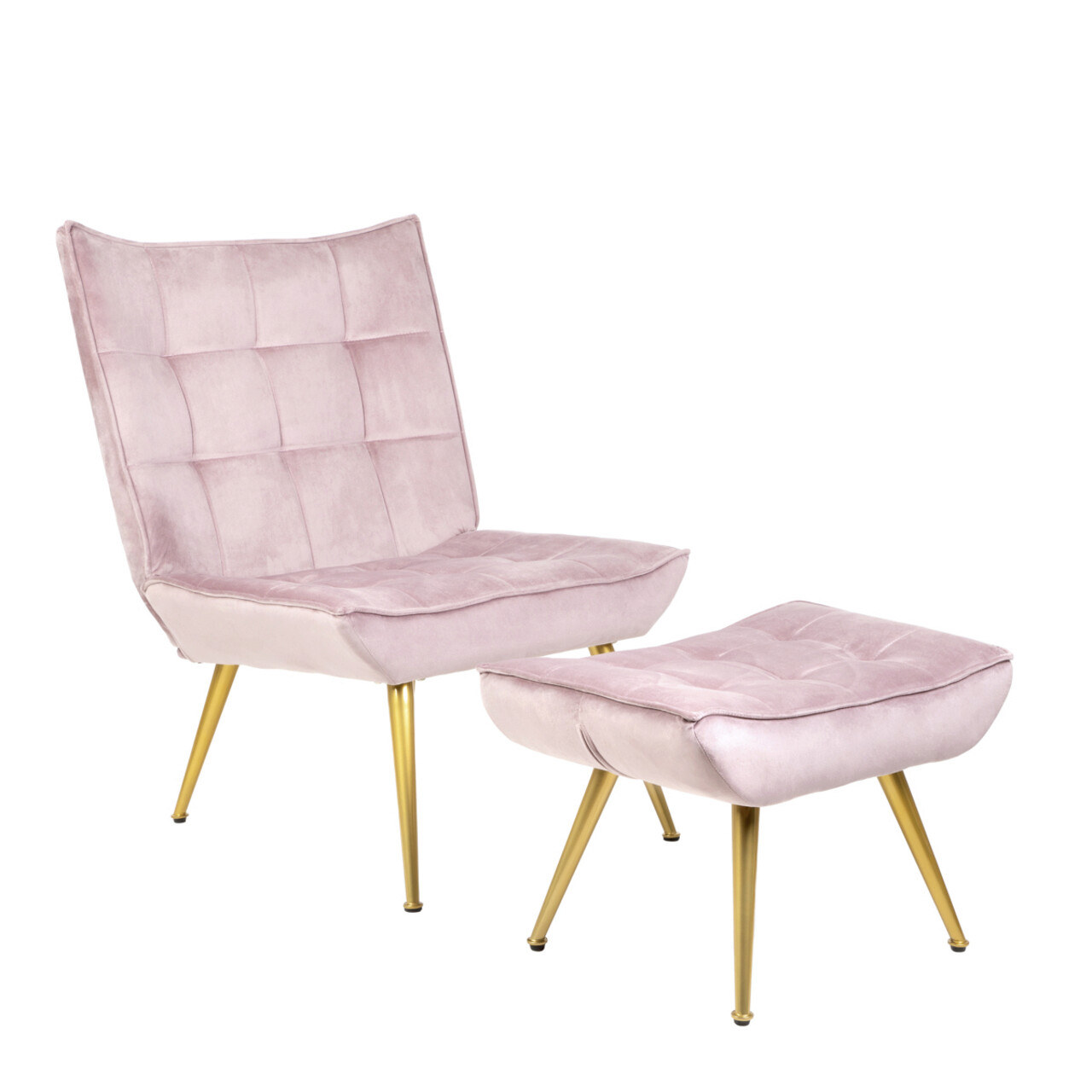 Fotoliu si suport pentru picioare Vinnis, Homla, 82x69x96, metal/catifea din poliester, roz - 1 | YEO