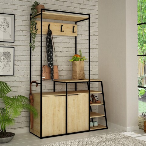 Cuier de perete, Decortie, Pall, 116x180x38 cm, Stejar / Negru Decortie