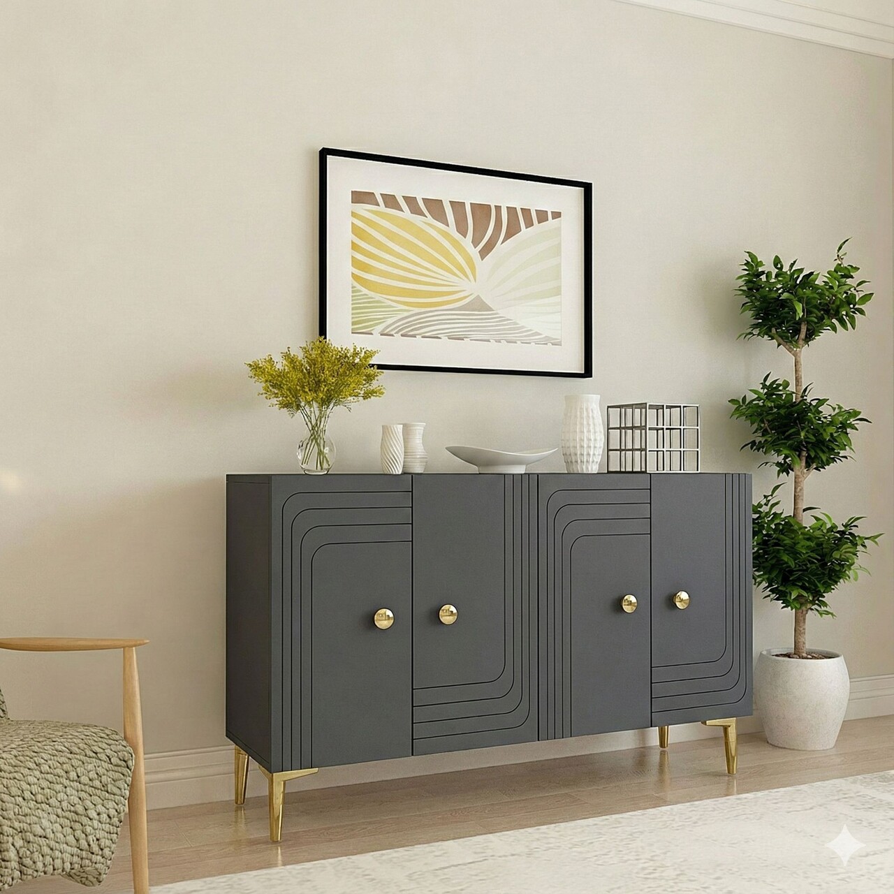 Consola, Hanah Home, Lessi 120, 120x75x32 cm, Antracit / Aur - view 2