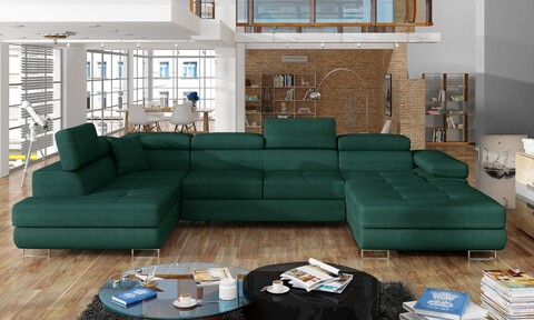 Coltar extensibil stanga 6 locuri ELTAP, Rod-51, Rodrigo, 345x202x90 cm, lemn/poliester, verde inchis