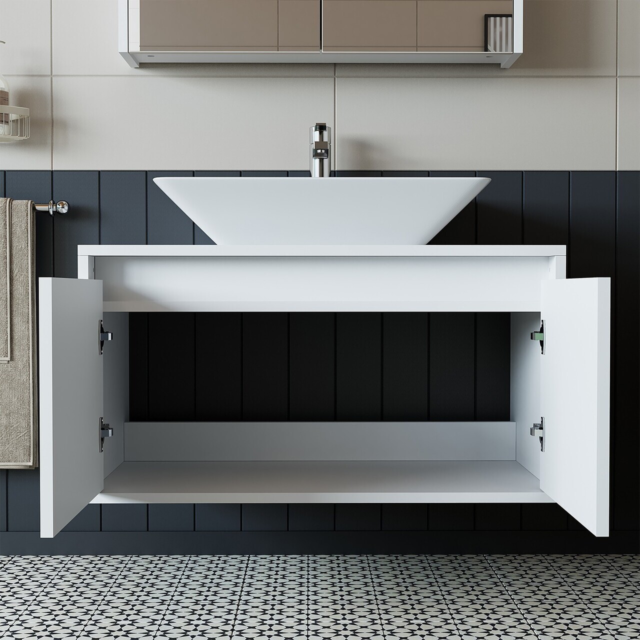 Dulap de baie cu chiuvetă, Hanah Home, 1715, 85x58x45 cm, MDF-LAM, Alb mat — imaginea 4