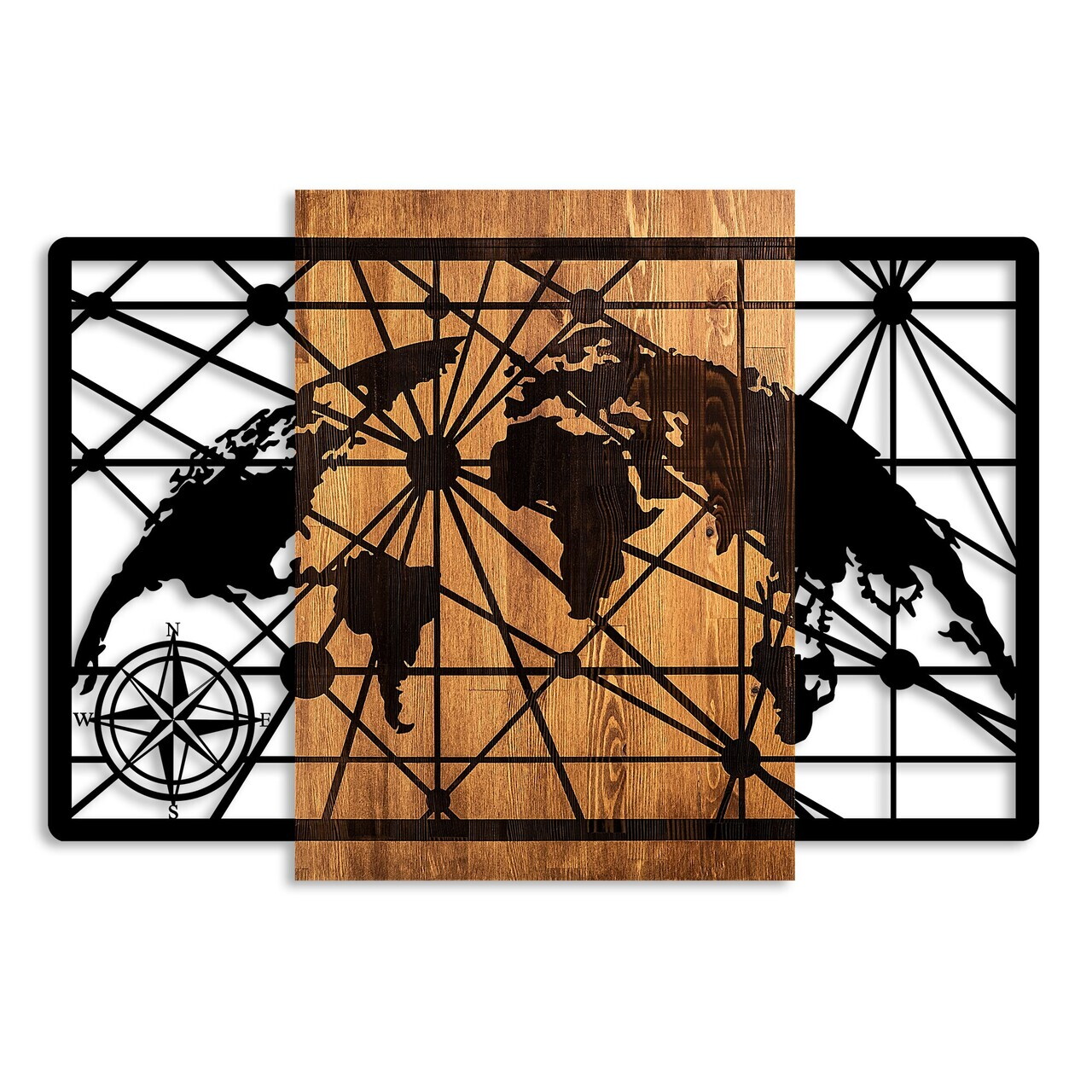 Decoratiune de perete, World Map 5-L, Dimensiuni: 70 x 99 cm, Nuc / Negru — imaginea 5