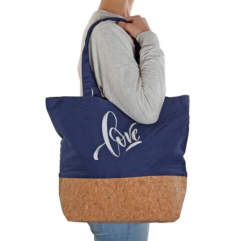Sacosa de cumparaturi Love, Versa, 45 x 15 x 36 cm, textil, albastru