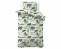 Lenjerie de pat pentru o persoana, Small Dino Green, Royal Textile, 2 piese, 140 x 200 cm, 100% bumbac flanel, alb/verde