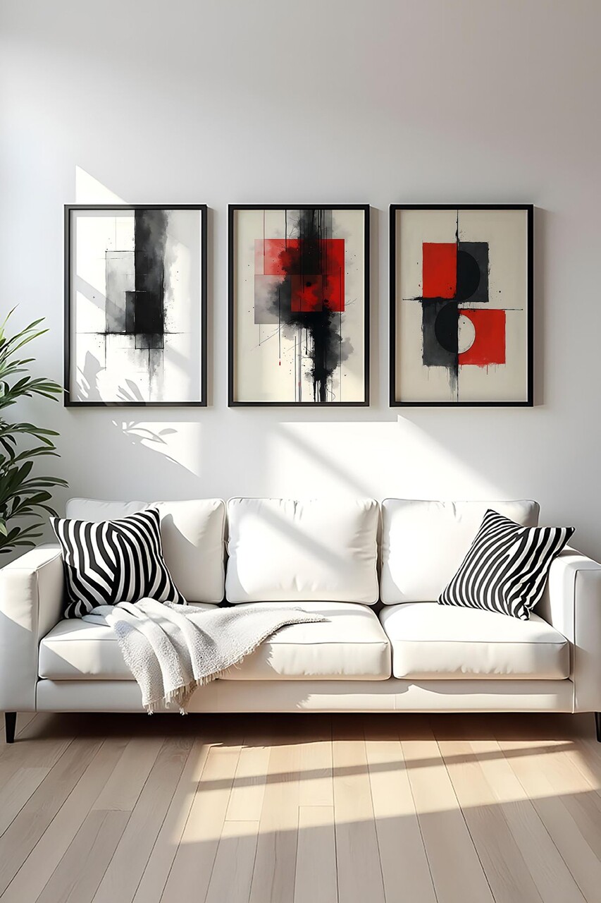 Set 3 tablouri decorative Huhu440- 50 x 70 Cadru: 100% LEMN MASIV (Grosime: 2 cm) Multicolor