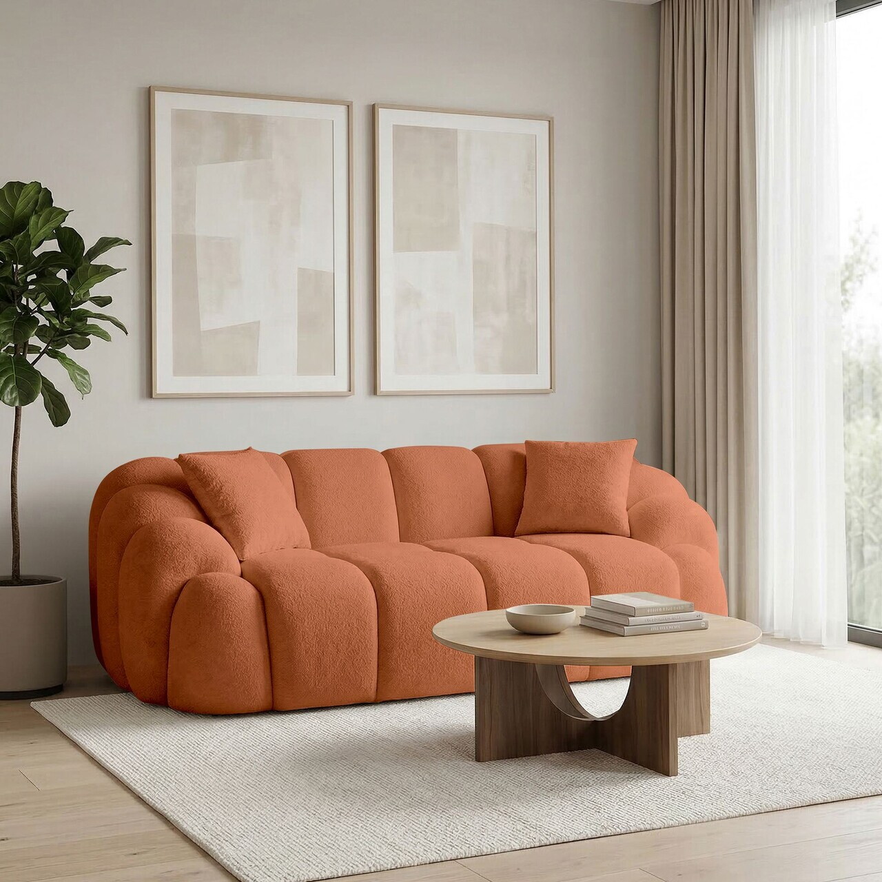 Canapea 2 locuri, Atelier del Sofa, 752EST2503, Lemn de carpen/PAL melaminat, Caramiziu
