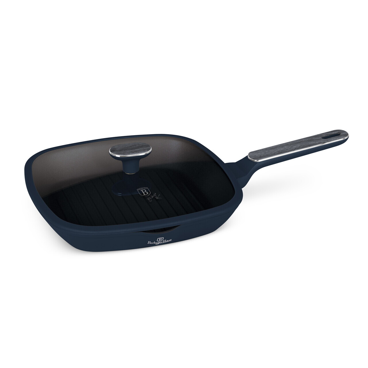 Tigaie grill cu capac Berlinger Haus, Deep Sea, 28 cm, 2.1 L, aluminiu forjat, albastru mat/gri - imagine 2