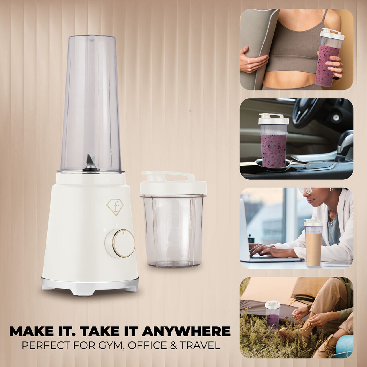 Blender pentru smoothie Fashion TV, Sahara, 320W, 300 ml/ 600 ml, inox/plastic, crem/transparent - view 9