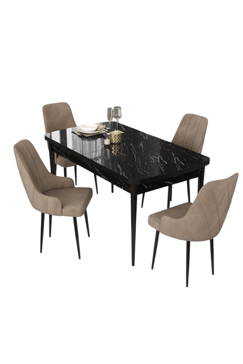 Set masa extensibila si scaune (5 piese), Hanah Home, Eta, Model de marmură neagră / Cappuccino — imaginea 2