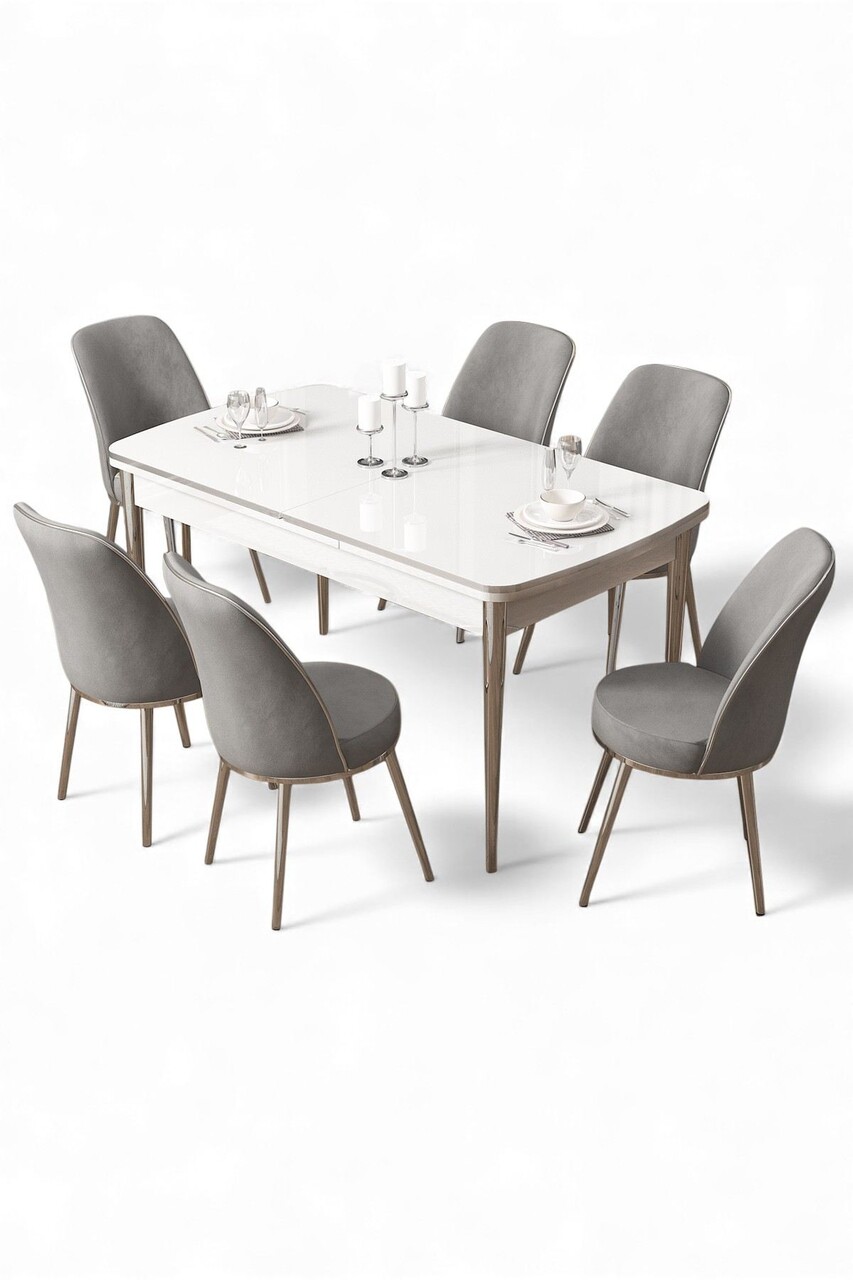 Set masa extensibila si scaune, Hanah Home, Nira, Alb / Crom / Gri - view 2
