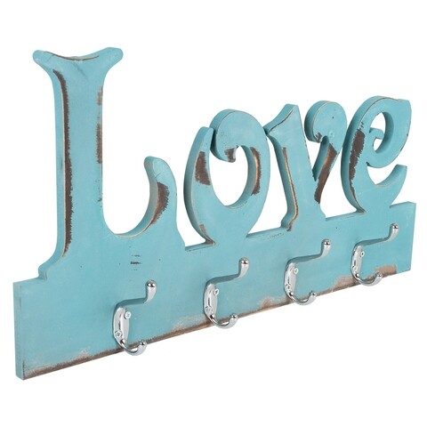 Cuier love, creaciones meng, 4 agatatori, 50x27 cm, lemn de paulownia