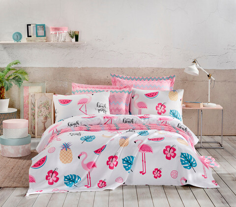 Set cuvertura pique dubla, Kokteyl - White, EnLora Home, Bumbac