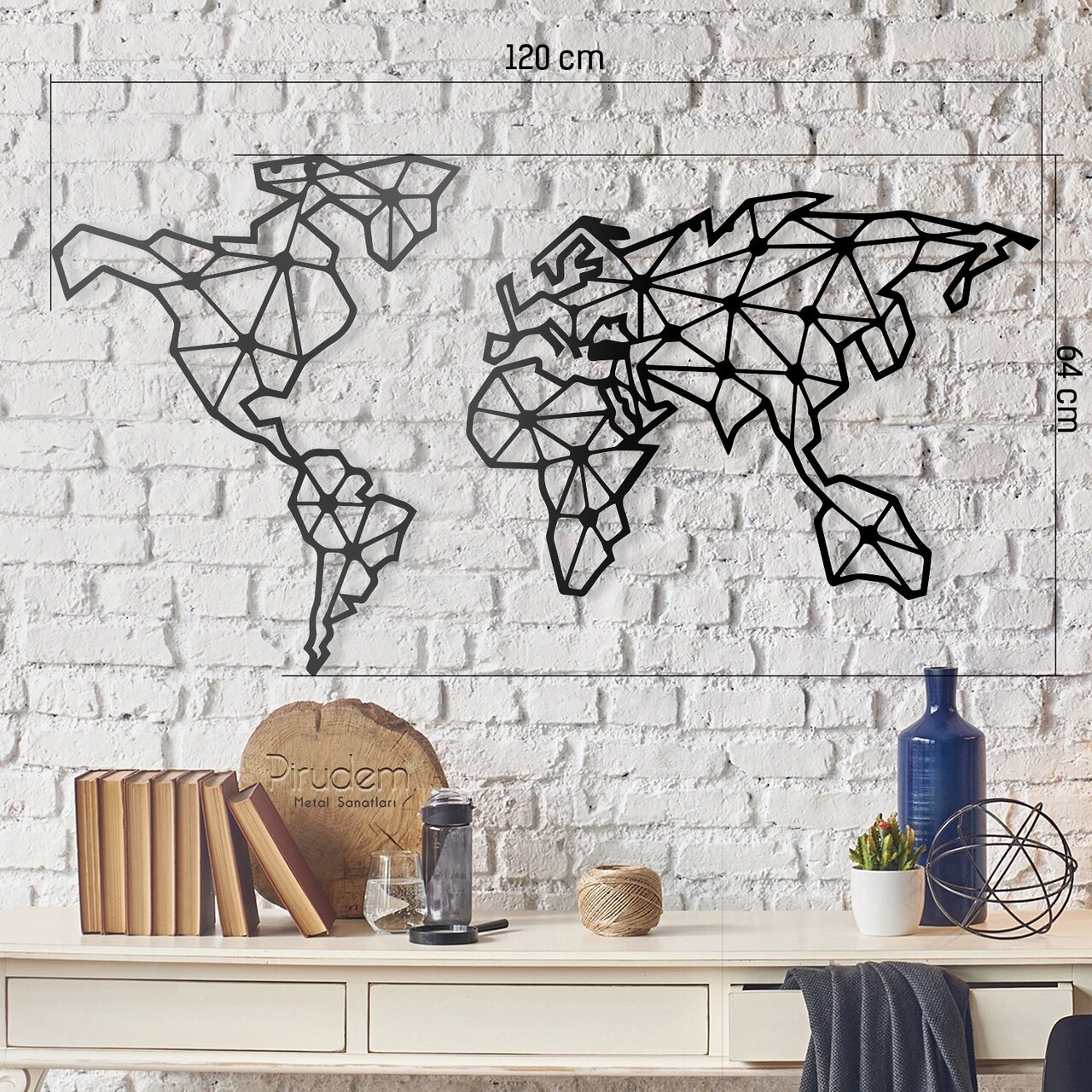 Decoratiune de perete, World Map, Dimensiune: 120 x 64 cm, Negru - imagine 2