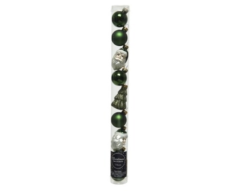 Tub cu 9 globuri santa claus, decoris, sticla, verde