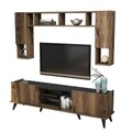 Comoda TV cu 3 rafturi, Meza, Elegante 1336, pal melaminat, nuc/negru