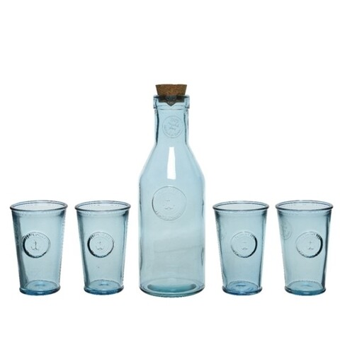 Set 4 pahare si sticla beverage, decoris, transparent, sticla