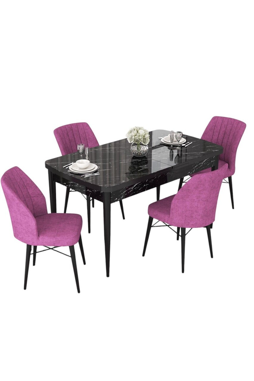 Set masa extensibila si scaune (5 piese), Hanah Home, Nef, Model de marmură neagră / violet — imaginea 2