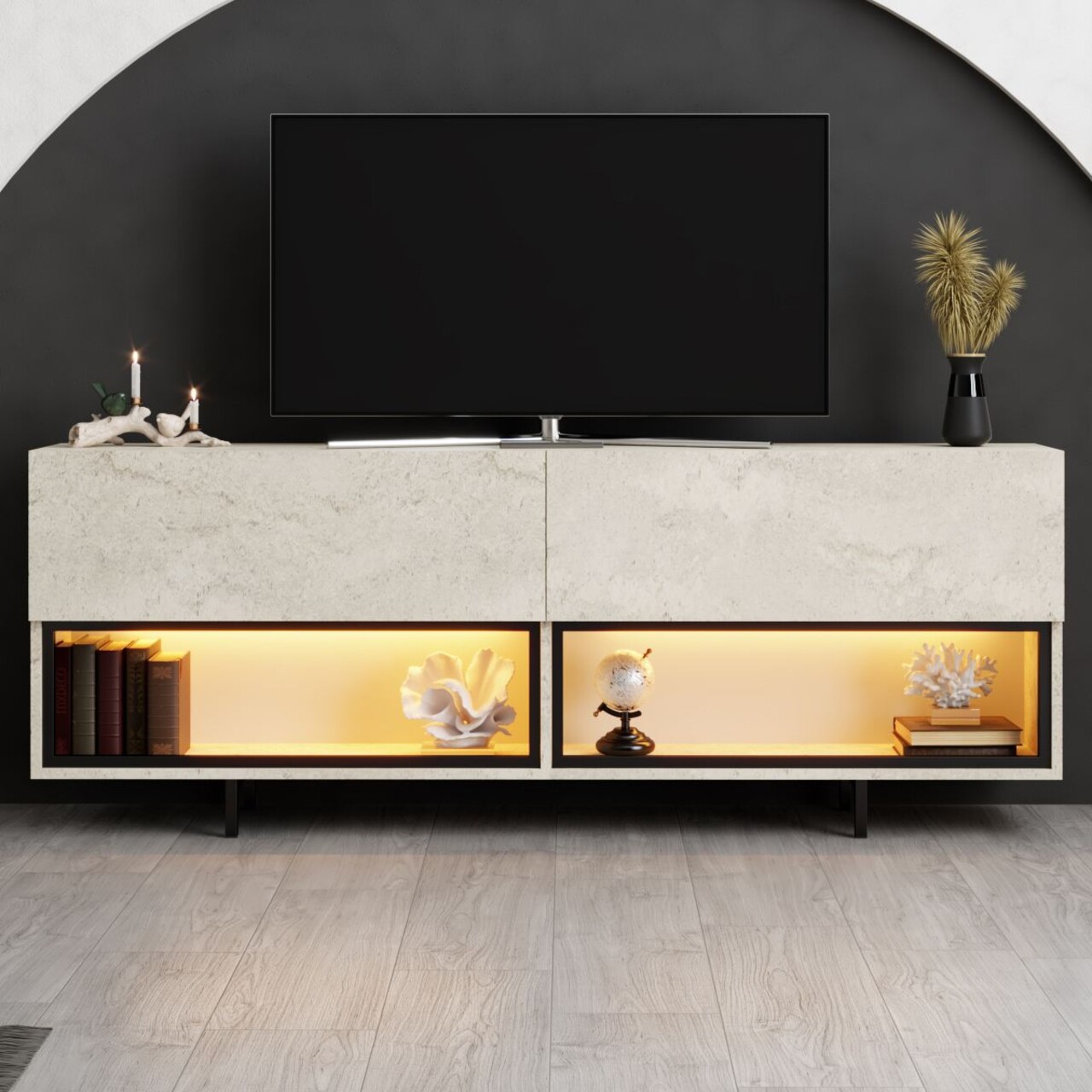 Comoda TV, Hanah Home, Ekol Down, 180x67x32 cm, Travertin - view 2
