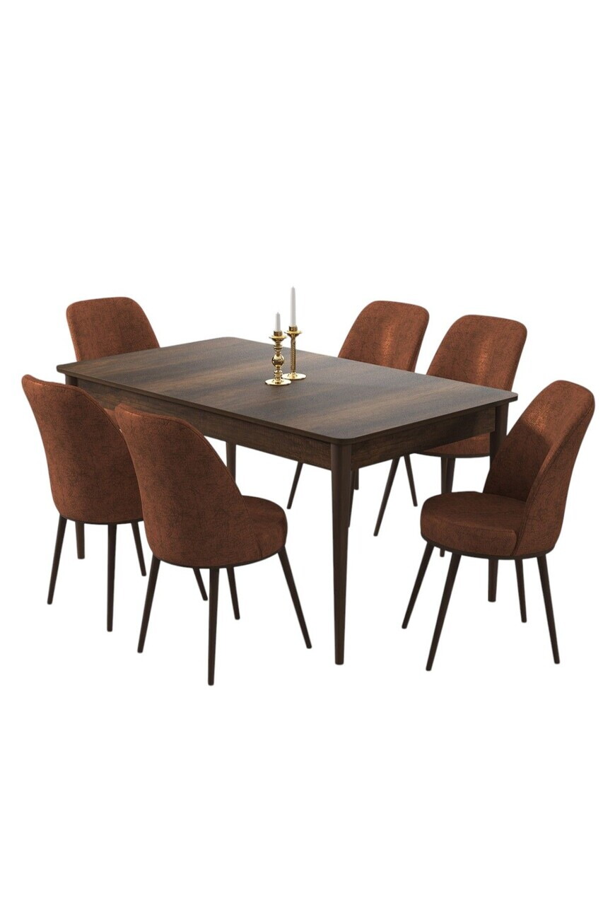 Set masa si scaune (7 piese), Hanah Home, Pir, Model baroc din lemn / Teracotă — imaginea 2