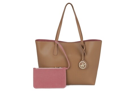 Geanta cu portofel Beverly Hills Polo Club, 402, piele ecologica, camel/roz