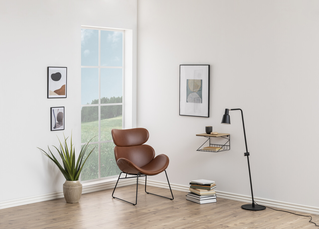 Fotoliu Cazar, Actona, 69x78.5x90.5 cm, piele ecologica/otel, brandy/negru - view 6