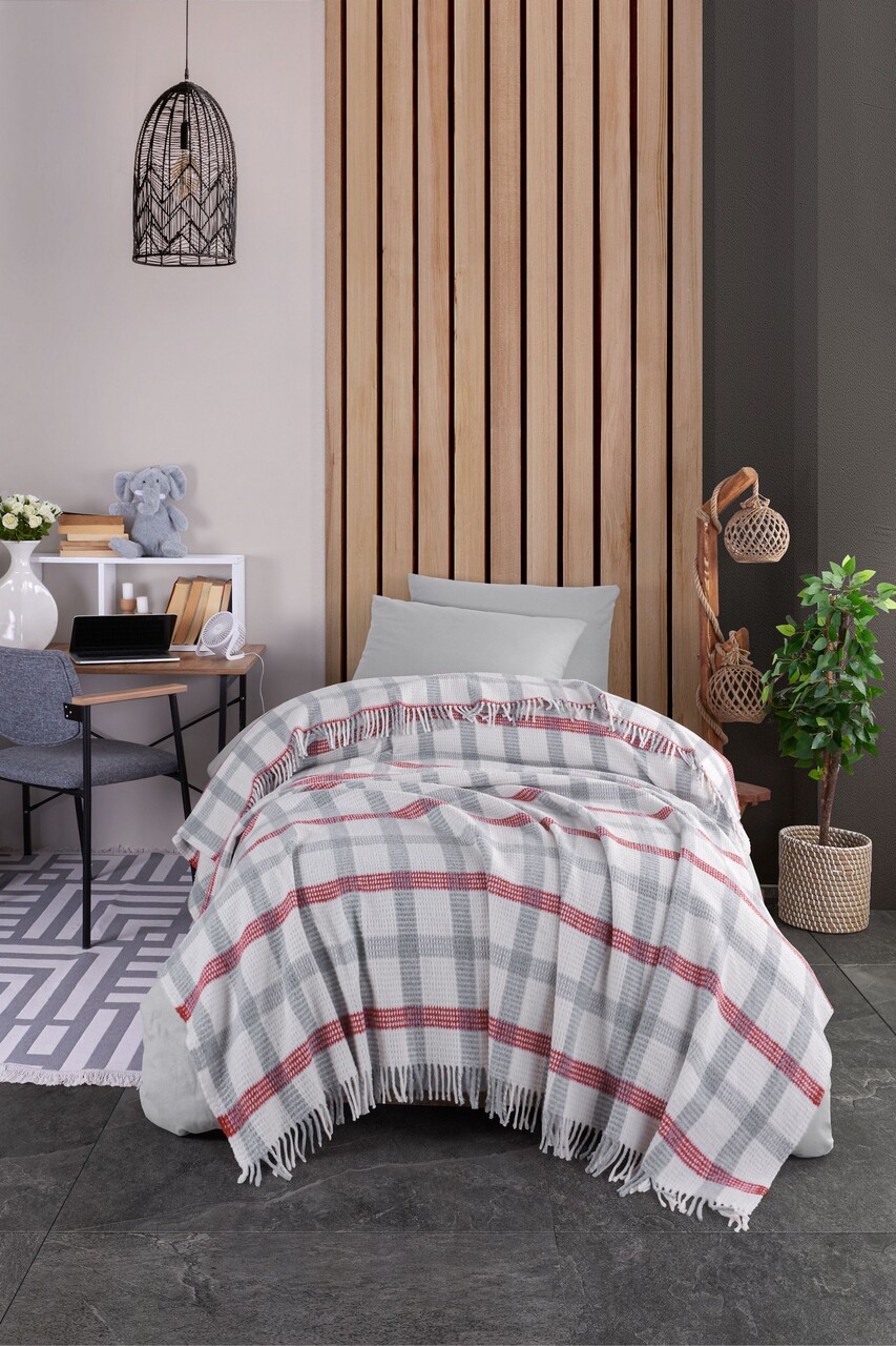 Patura Single, Warm Soft - Grey, Red, Eponj Home, 70% bumbac/30% acril